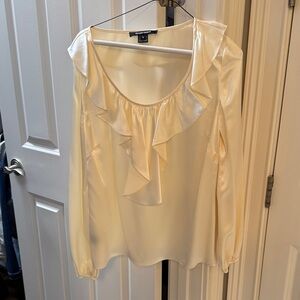 Ellen Tracy Cream Satin Ruffle Blouse